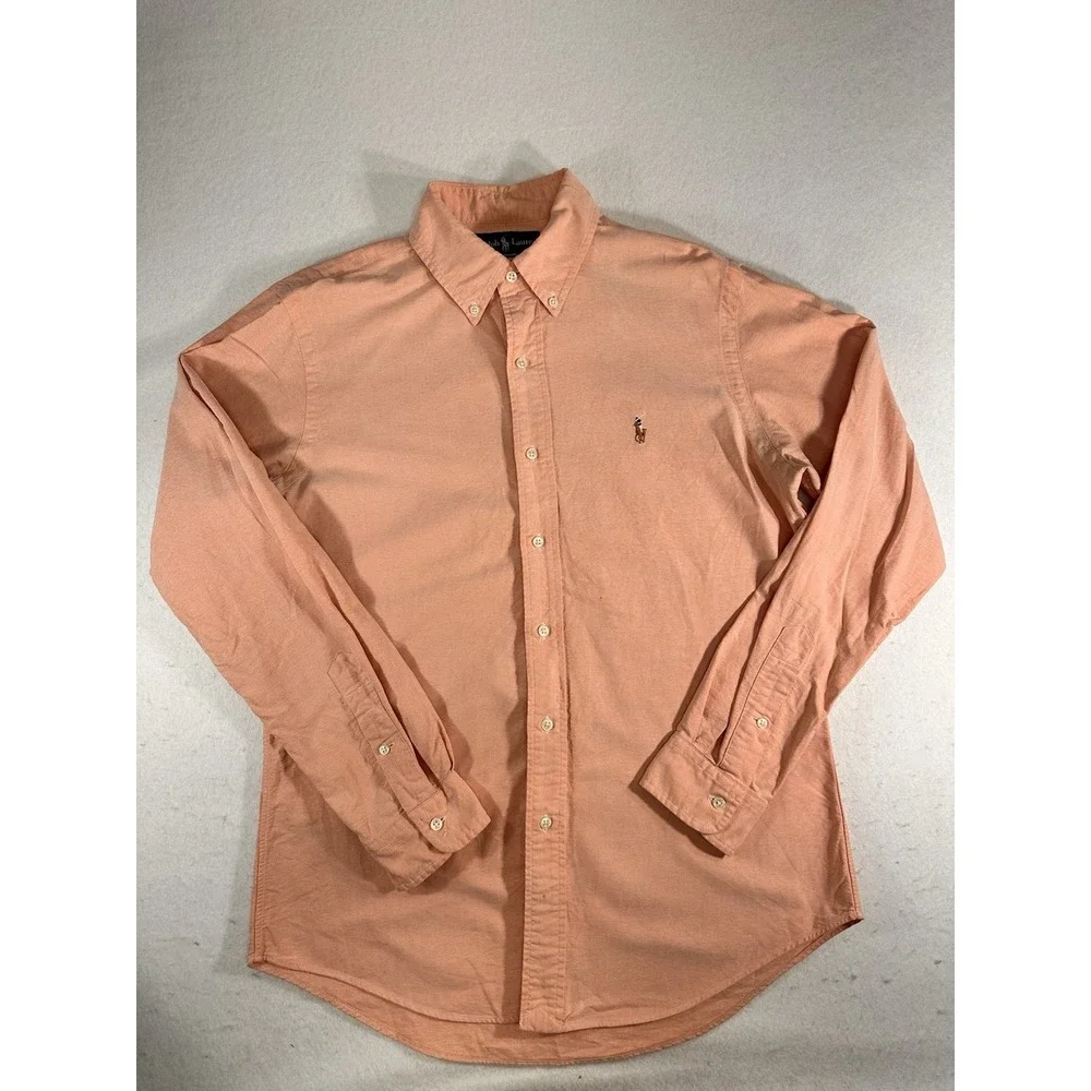 Ralph Lauren Mens Button Down Shirt Medium Peach Pink Custom Fit Oxford Cotton